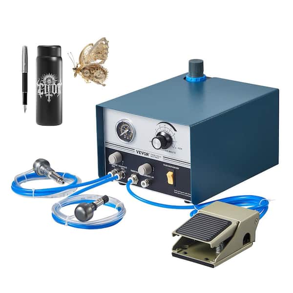 VEVOR Pneumatic Jewelry Engraver 1200-6000 RPM Adjustable 60-Watt Dual Head Pneumatic Engraving Machine DIY Impact Engraver