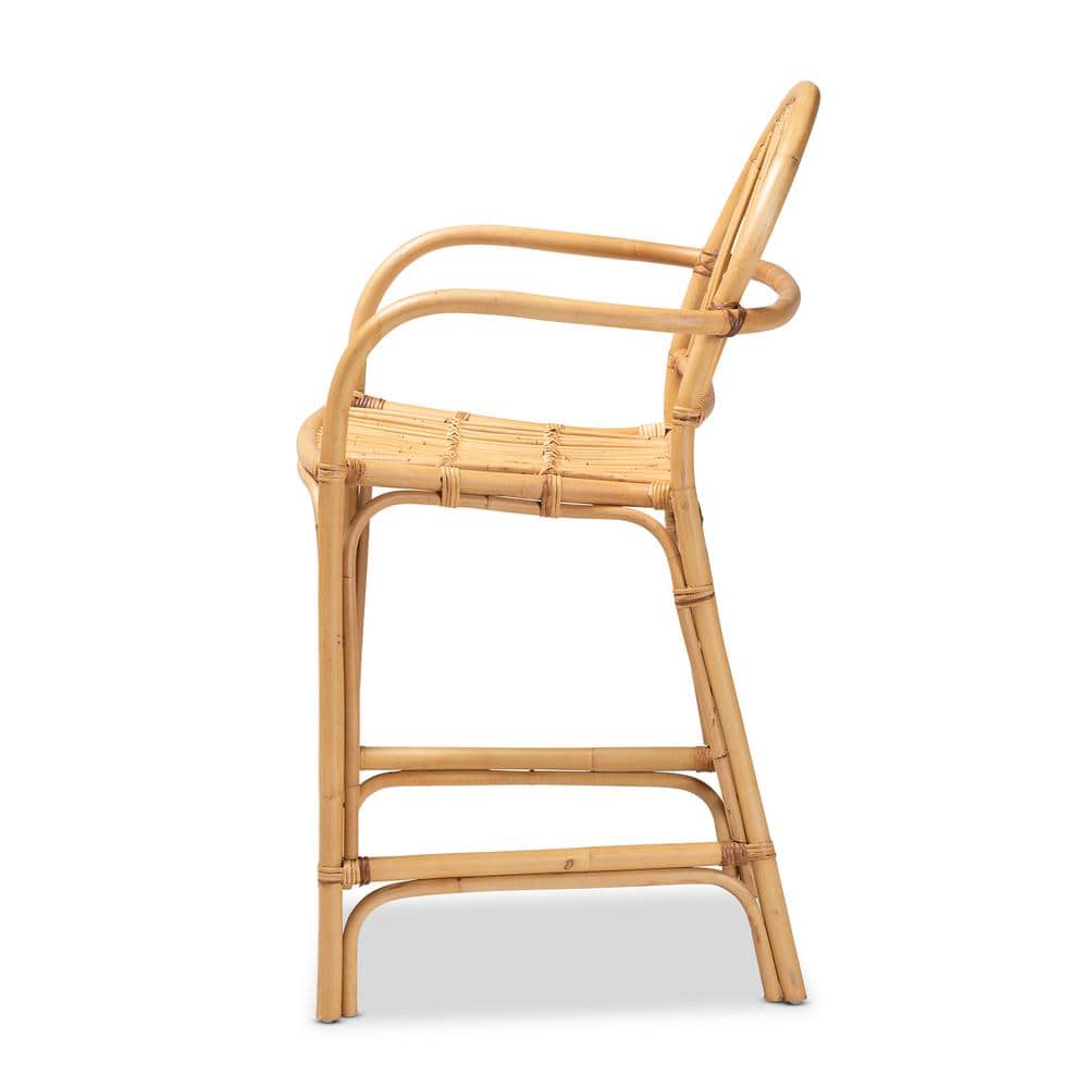 Natural Brown Rattan Curved Back Counter Stool