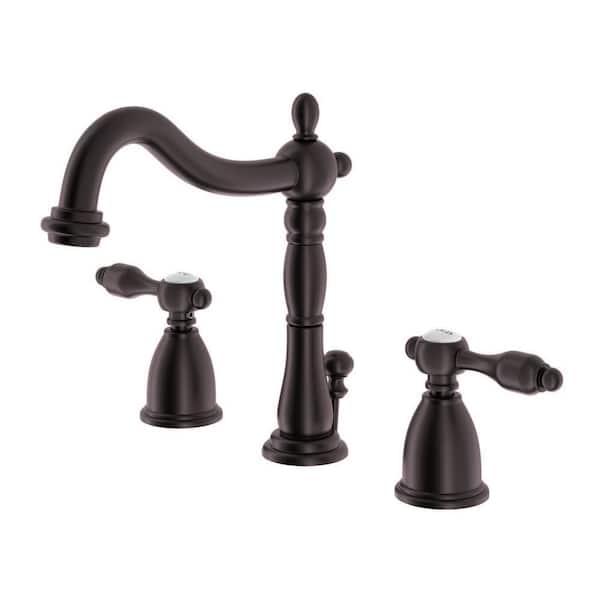 Kingston Brass Tudor 8 in. Widespread 2-Handle Bathroom Faucets with Plastic Pop-Up in Oil Rubbed Bronze