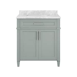 Caville 30 in. W x 22 in. D x 34.5 in. H Bath Vanity in Sage Green with Carrara Marble Top
