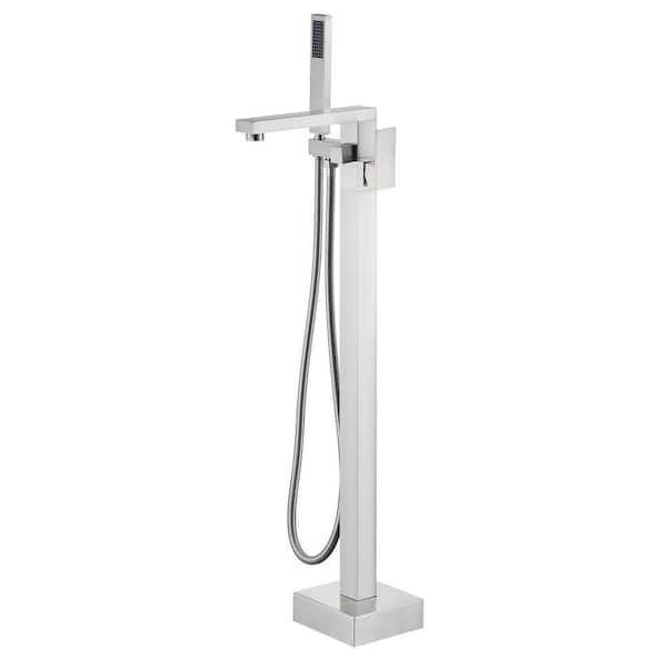 AIMADI Single-Handle Freestanding Tub Faucet with Hand Shower Brass Single Hole Floor Mount Bathtub Fillers in Brushed Nickel