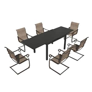 Outdoor 7 Piece Steel Dining Set with Extending Dining Table(1 Table,6 Teslin Chairs)