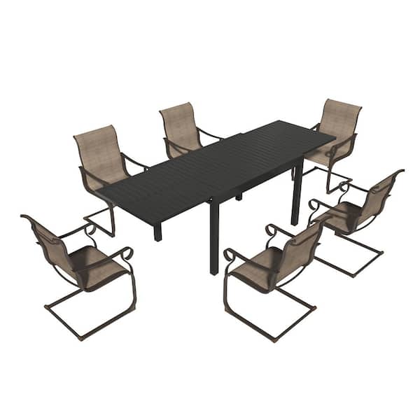 Clihome Outdoor 7 Piece Steel Dining Set with Extending Dining Table(1 Table,6 Teslin Chairs)