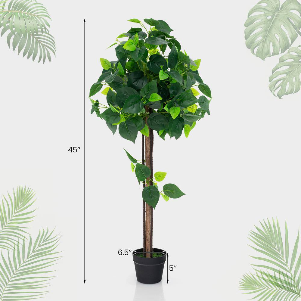 45-Inch Artificial Hydrangea Tree with Real Wood Trunk and Green Leaves