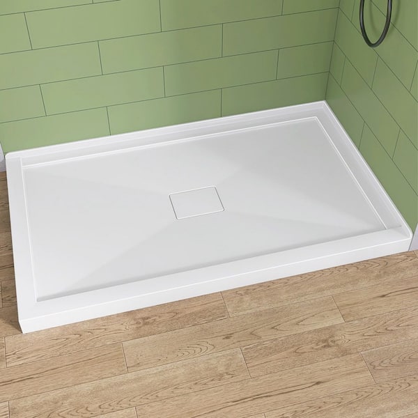 Moca 60 in. L x36 in. W Corner Double Threshold Acrylic Shower Pan Base with Center Drain and Cover Shower Tray in White