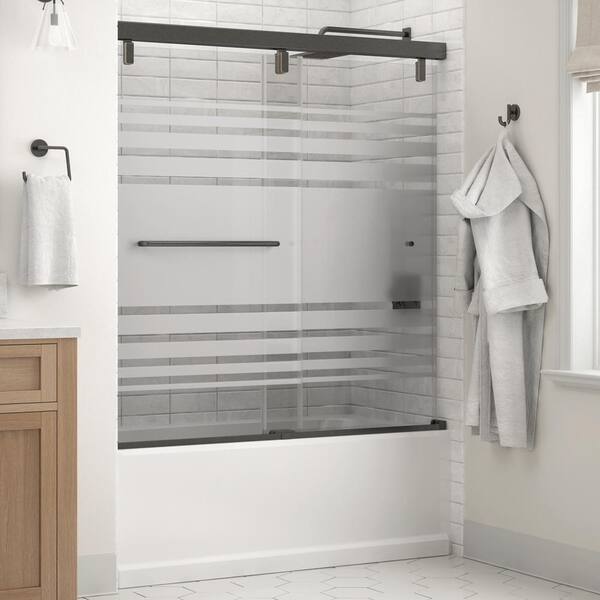 Simplicity 60 x 59-1/4 in. Frameless Mod Soft-Close Sliding Bathtub Door in Chrome with 1/4 in. (6mm) Niebla Glass