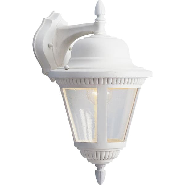 Progress Lighting Westport Collection 1-Light White Clear Seeded Glass Traditional Outdoor Medium Wall Lantern Light