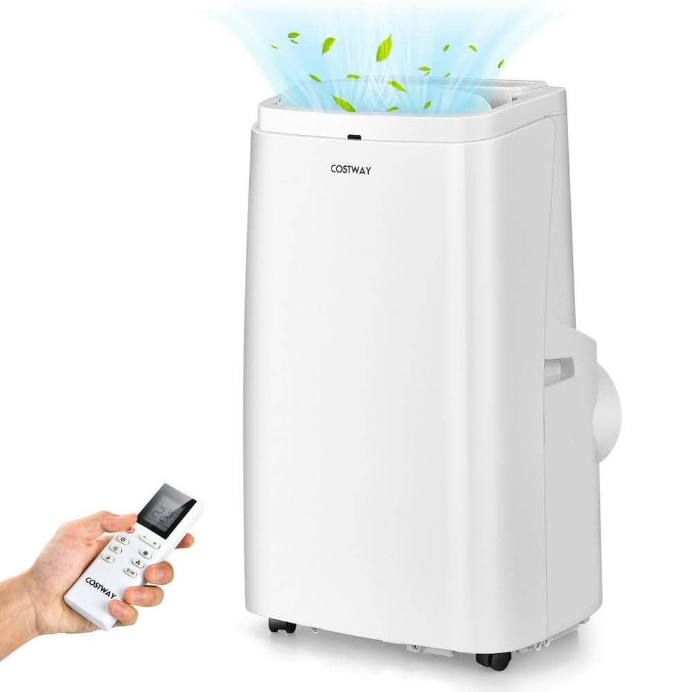 9,000 BTU Portable Air Conditioner Cools 350 Sq. Ft. with Dehumidifier and Remote in White -  Costway, ES10114US-WH