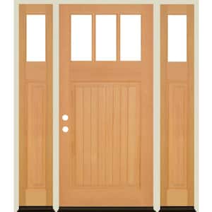 64 in. x 80 in. Craftsman V Groove RH 1/4 Lite Clear Glass Natural Stain Douglas Fir Prehung Front Door with DSL