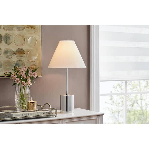 Hampton Bay Pelham 25 in. Chrome Table Lamp with White Fabric Shade