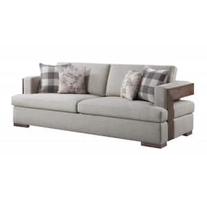 Amelia 92 in. Rolled Arm Linen Rectangle Nailhead Trim Sofa in Gray