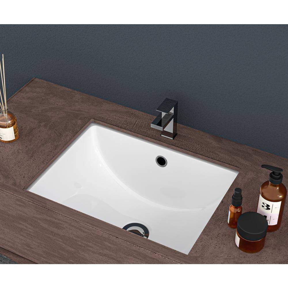 18.5"x14" White Ceramic Rectangular Undermount Bathroom Sink with Overflow