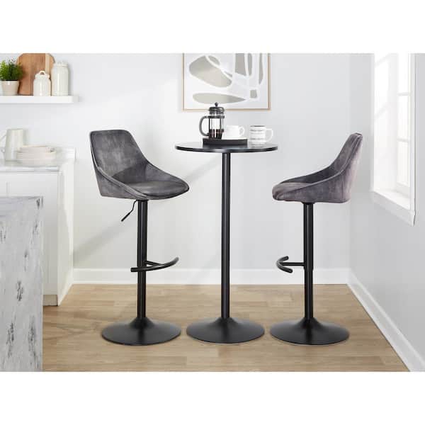 Lumisource Diana 35.5 in. Grey Velvet and Black Metal Adjustable Bar Stool (Set of 2)