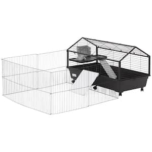 PawHut 2 Levels Wooden Grey Rabbit Hutch with Run Space, Removable Tray,  Ramp and Waterproof Roof D51-122CG - The Home Depot
