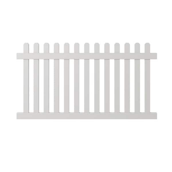 Premium 4 ft. x 7 ft. No Dig Spaced Picket Flat Top Dog-Eared White Vinyl Picket Fence