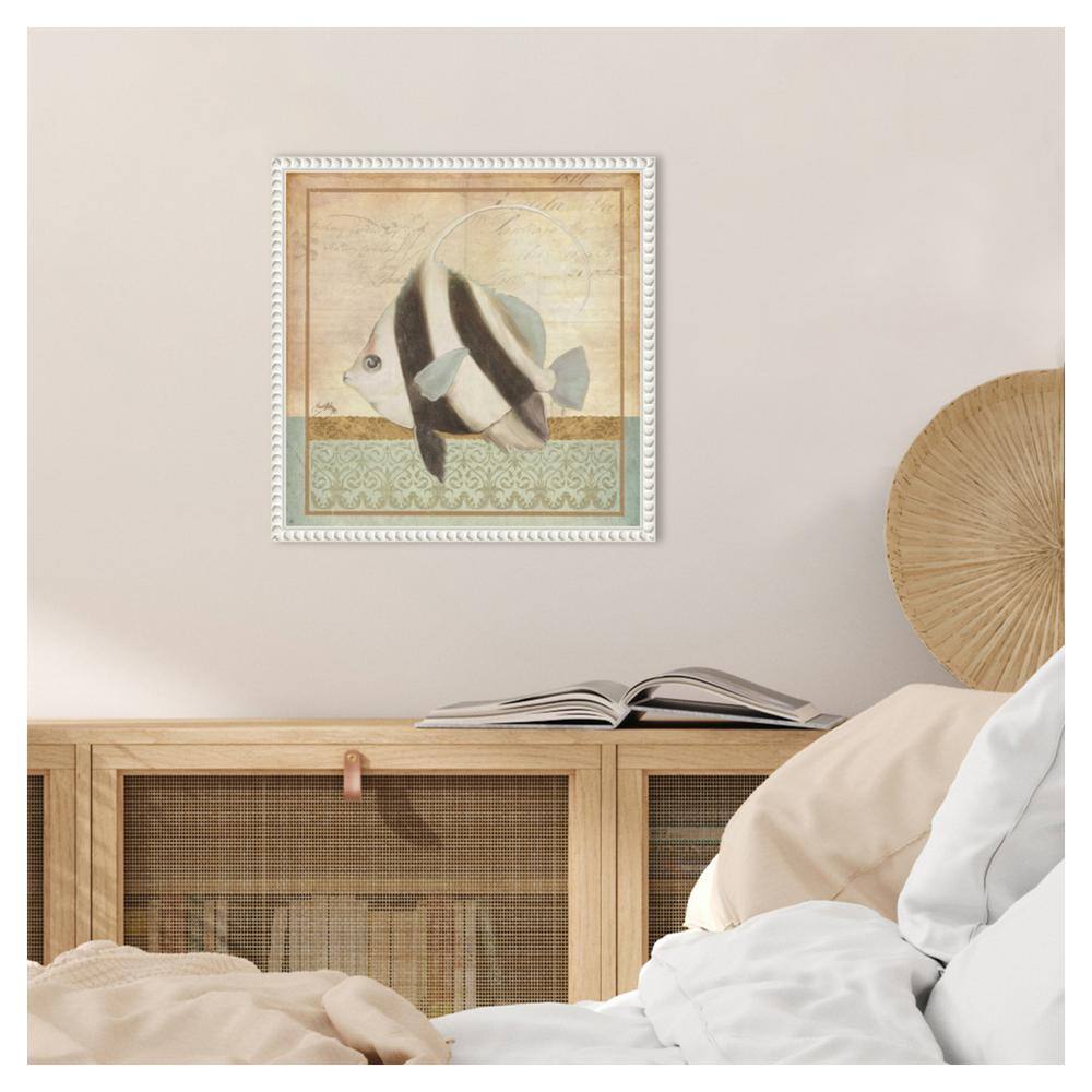 Vintage Nautical Fish Canvas Art with Beaded Frame