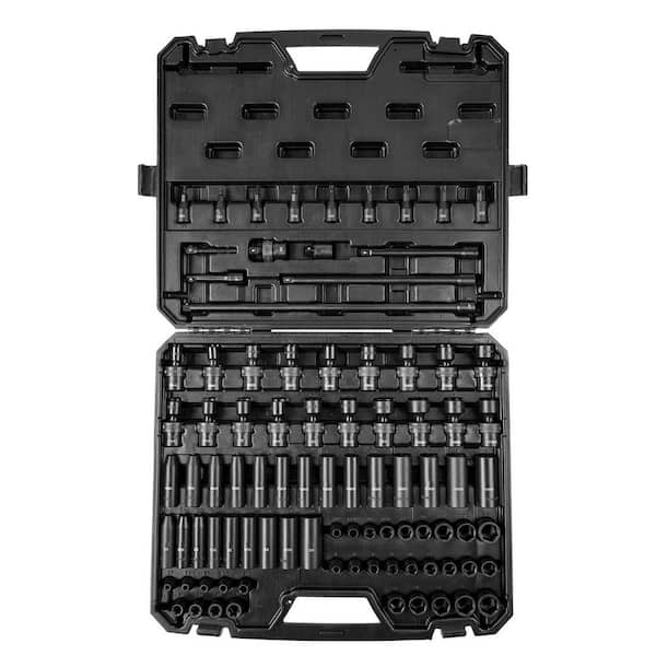 3/8 in. Drive Impact Socket Set, SAE 1/4 in.-3/4 in. and Metric 6-19mm 90 Piece Socket Set, 6 Point Cr-Mo Alloy Steel
