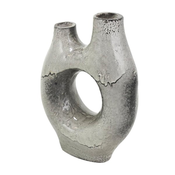 Litton Lane 11 in. Gray Abstract Circular Paper Mache Decorative Vase with Dual Openings