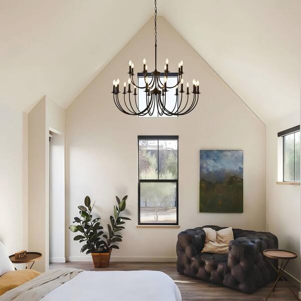 BAOURE 24-Light Black Farmhouse Chandeliers, 46-in Vintage Candle