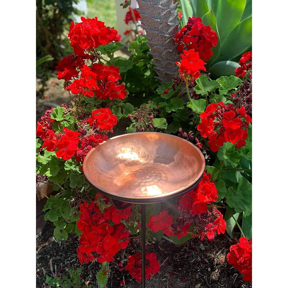 Pure Copper Hand Hammered Bird Bath with Iron Stand