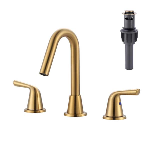 IVIGA 8 in. Widespread Double Handle Bathroom Faucet with Pop Up Drain and cUPC Certified Supply Lines in Brushed Gold