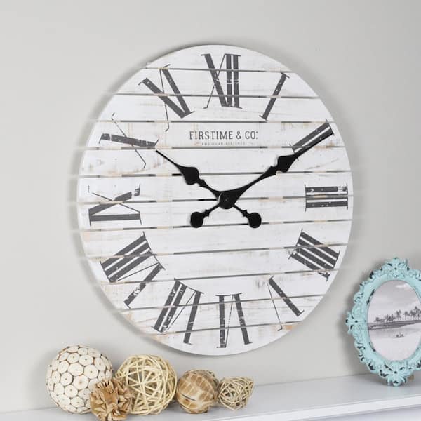 FirsTime 18 in. Shiplap White Wall Clock