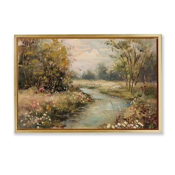 Spring Stream Landscape by LSR Design Studio Gold Floater Frame Nature Graphic Art Print 21 in. x 31 in.