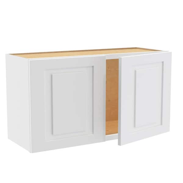 Home Decorators Collection Grayson 33 in. W x 12 in. D x 18 in. H Assembled Plywood Wall Bridge Kitchen Cabinet in Pacific White with Soft Close