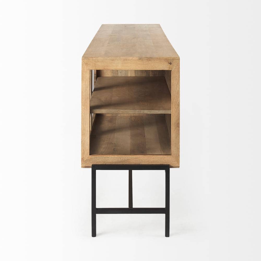 Arelius 70'' Light Brown Mango Wood Sideboard with Black Metal Base