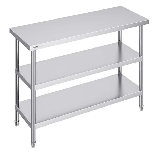 VEVOR Sliver Stainless Steel Food Prep Table, 18 x 48 x 34 in. Commercial Kitchen Worktable, Kitchen Prep Table for Kitchen