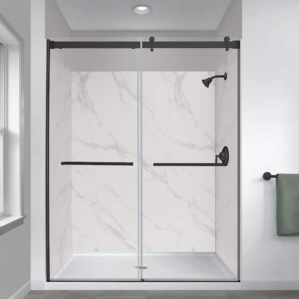 Foremost Lagoon Collection LGDR4876-CL-MB 47 x 76 Clear Glass Frameless Double Roller Tub and Shower Door in Matte Black Color