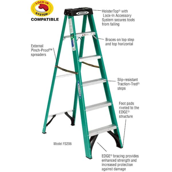 Reliable & Safe Sturdy & Stable 5ft Fiberglass Step Ladder w/ 250lbs Capacity 