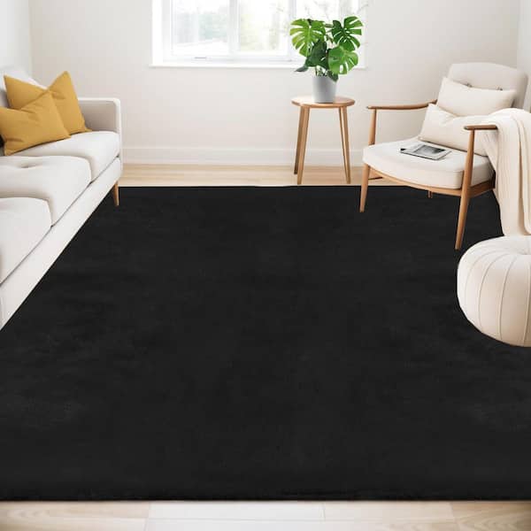 Black 8 ft. x 10 ft. Fluffy Fuzzy Faux Fur Rug Plush Cozy Furry Rug Large Rug Area Rug