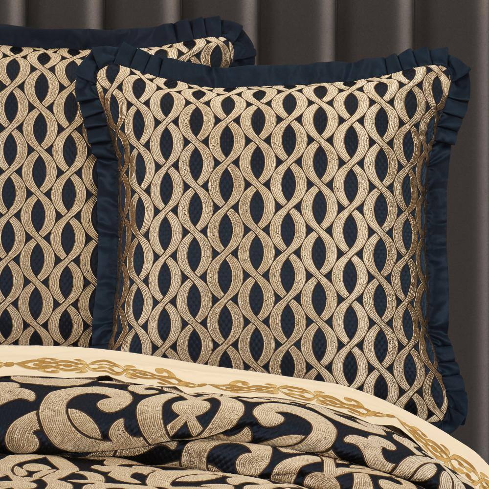 Navy and Gold Woven Polyester Euro Sham with Zipper Closure
