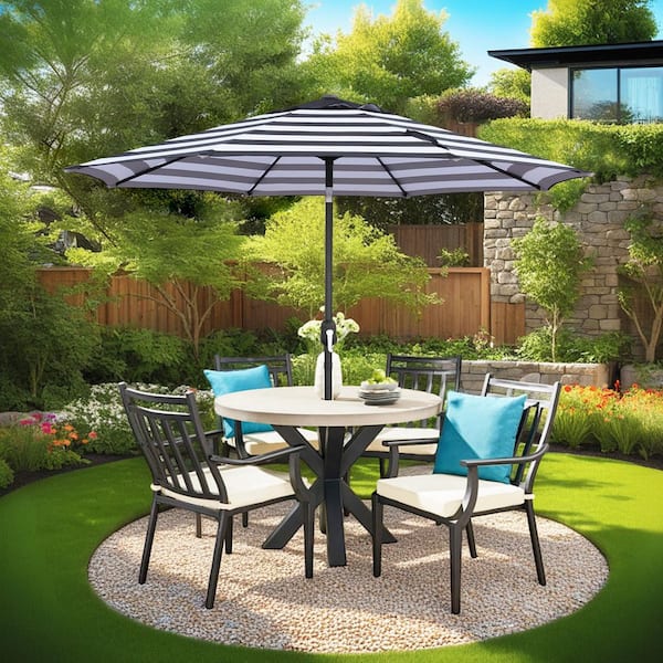 hampton bay 10 ft. aluminum auto-tilt market outdoor patio umbrella 10Ft Lighted Table with Tilt and Crank for Garden,Deck,Backyard,Pool Light Blue : Patio, Lawn & Garden so you can relax in the shade during hot summer days SunVilla 10' Auto-Tilt Market Umbrella