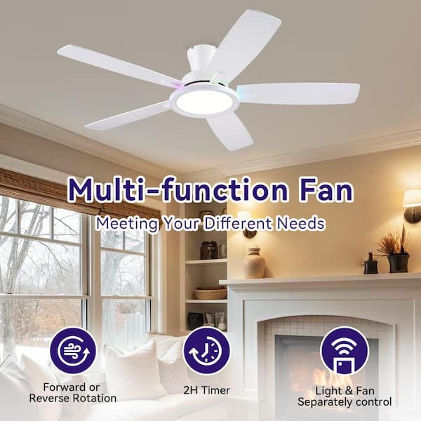Kviflon 52 in. Indoor/Outdoor Modern Flush Mount White Ceiling Fan