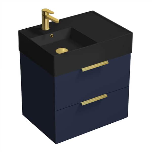 Nameeks Derin 23.6 in. W x 17.32 in. D x 25.2 in. H Modern Bathroom Vanity in Night Blue with Matte Black Ceramic Top