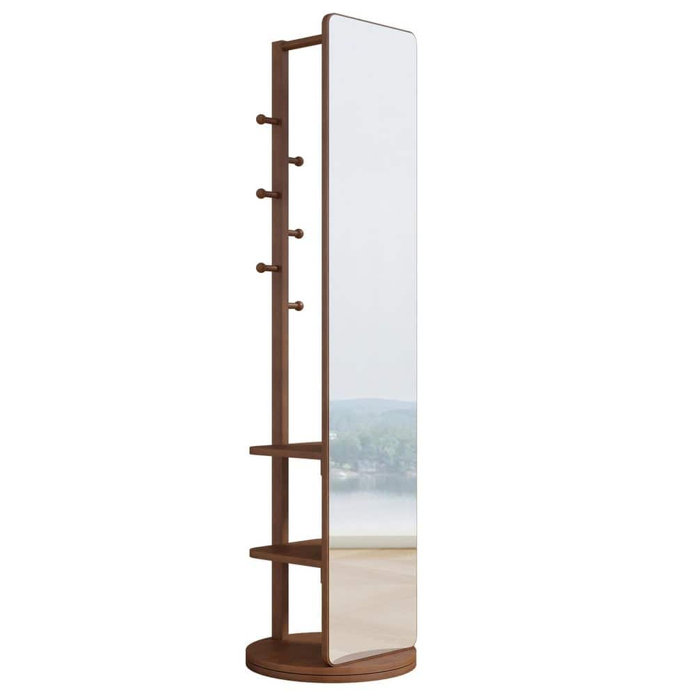 Brown 17.7 in. W x 65.8 in. H 360° Rotatable Full-Length Mirror, 2-in-1 Fl