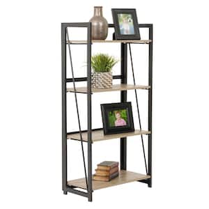 Foldable 49 in. Rectangular Sewn Oak and metal uprights 4 -Shelf Standard Bookcase