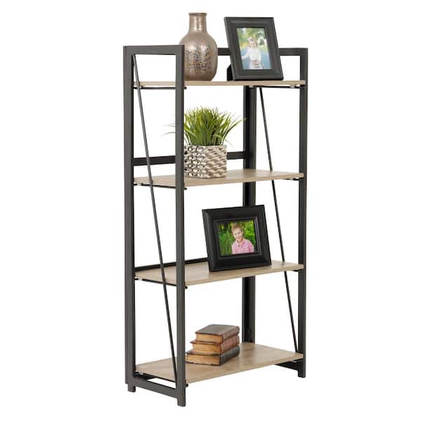 OS Home and Office Foldable 49 in. Rectangular Sewn Oak and metal uprights 4 -Shelf Standard Bookcase