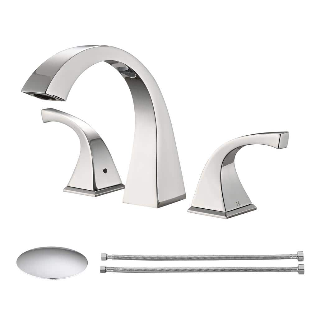 8 in. Widespread Double Handle Bathroom Faucet with Metal Pop-Up Drain Assembly in Chrome price history on PriceWatchPro