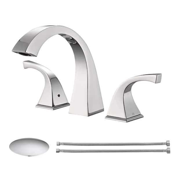 Pdpbath 8 in. Widespread Double Handle Bathroom Faucet with Metal Pop-Up Drain Assembly in Chrome