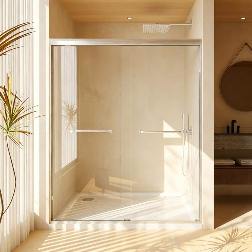 "56 in.-60 in.W x 72 in.H Framed Double Sliding Shower Door in Nickel Finish with 1/4"" in. Tempered Glass" price history on PriceWatchPro