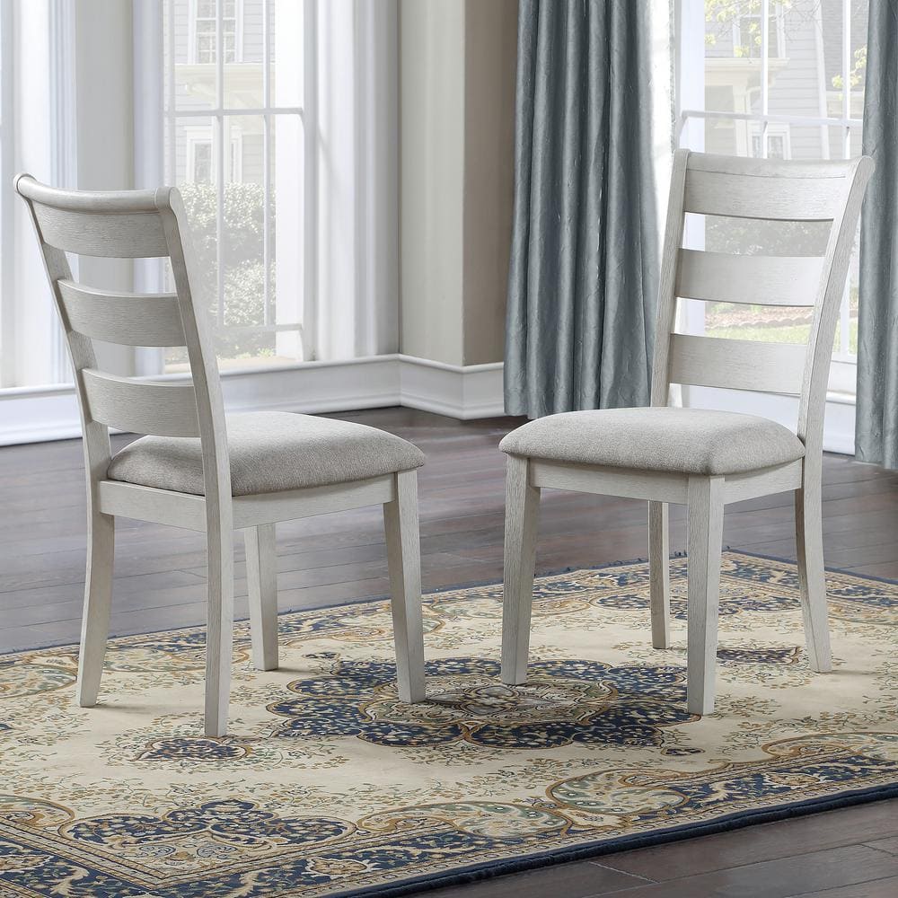 Ivory Ladderback Upholstered Wood Side Chair with Memory Foam Seat