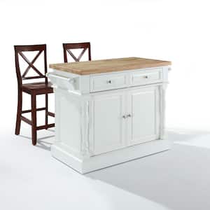 Oxford White Kitchen Island with x-Back Stools