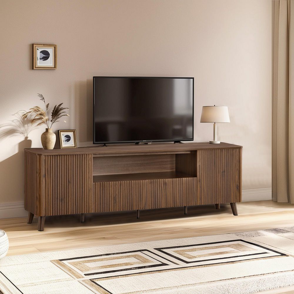 Spruce & Spring Oliver Walnut TV Stand Fits TVs up to 80 in. with