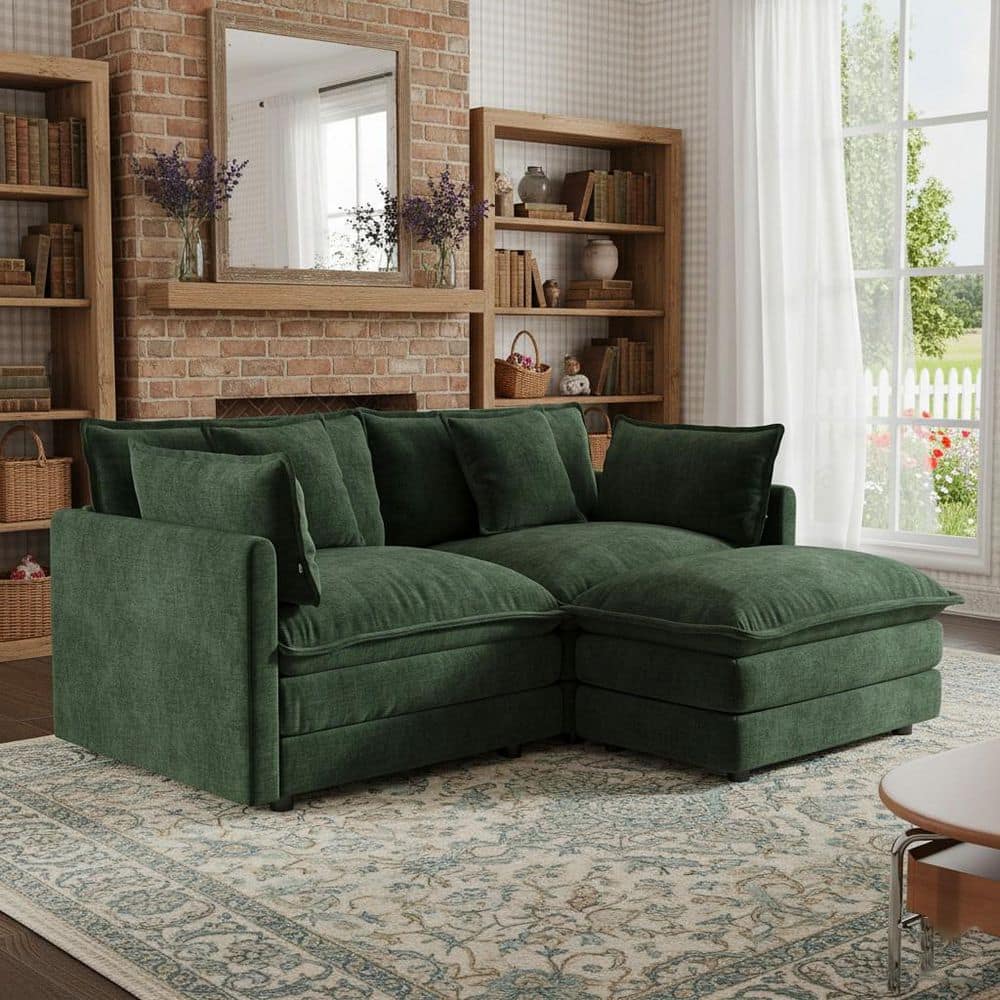 Heat 76.7 in. Track Arm Modular Chenille Sectional Sofa with 1 Ottoman and Deep Seat Cushions, in Forest Green price history on PriceWatchPro