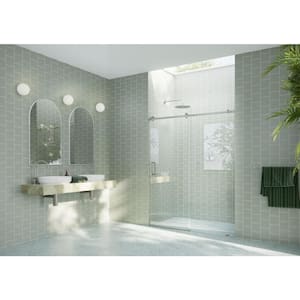 56 in. W x 78 in. H Sliding Frameless Shower Door with Square Hardware in Brushed Nickel