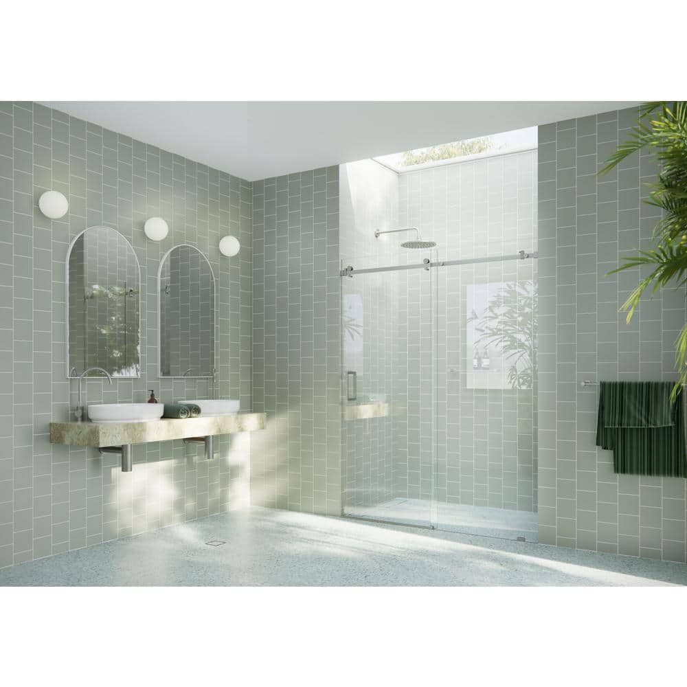 Astro 64" x 78" Frameless Glass Sliding Shower Door with Brushed Nickel Hardware