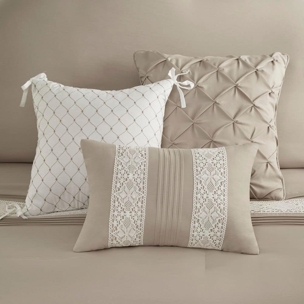 Taupe Queen Microfiber Comforter Set with Decorative Pillows